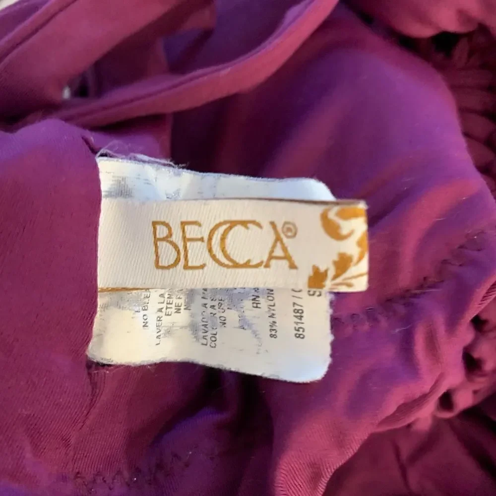 Becca EUC purple woven cutout v neck tie back one piece swimsuit Size small